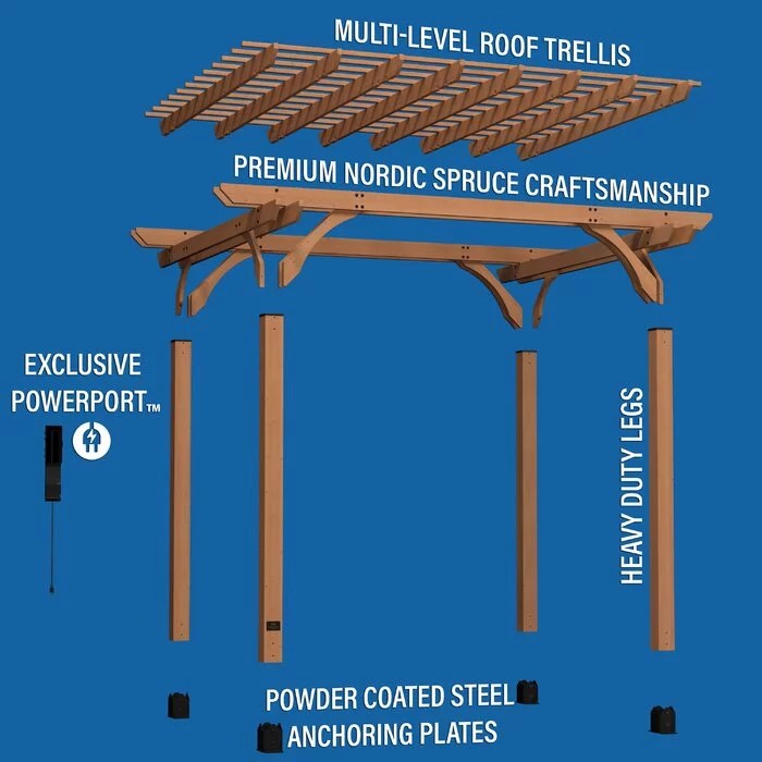 12 Ft. W x 10 Ft. D Solid Wood Pergola