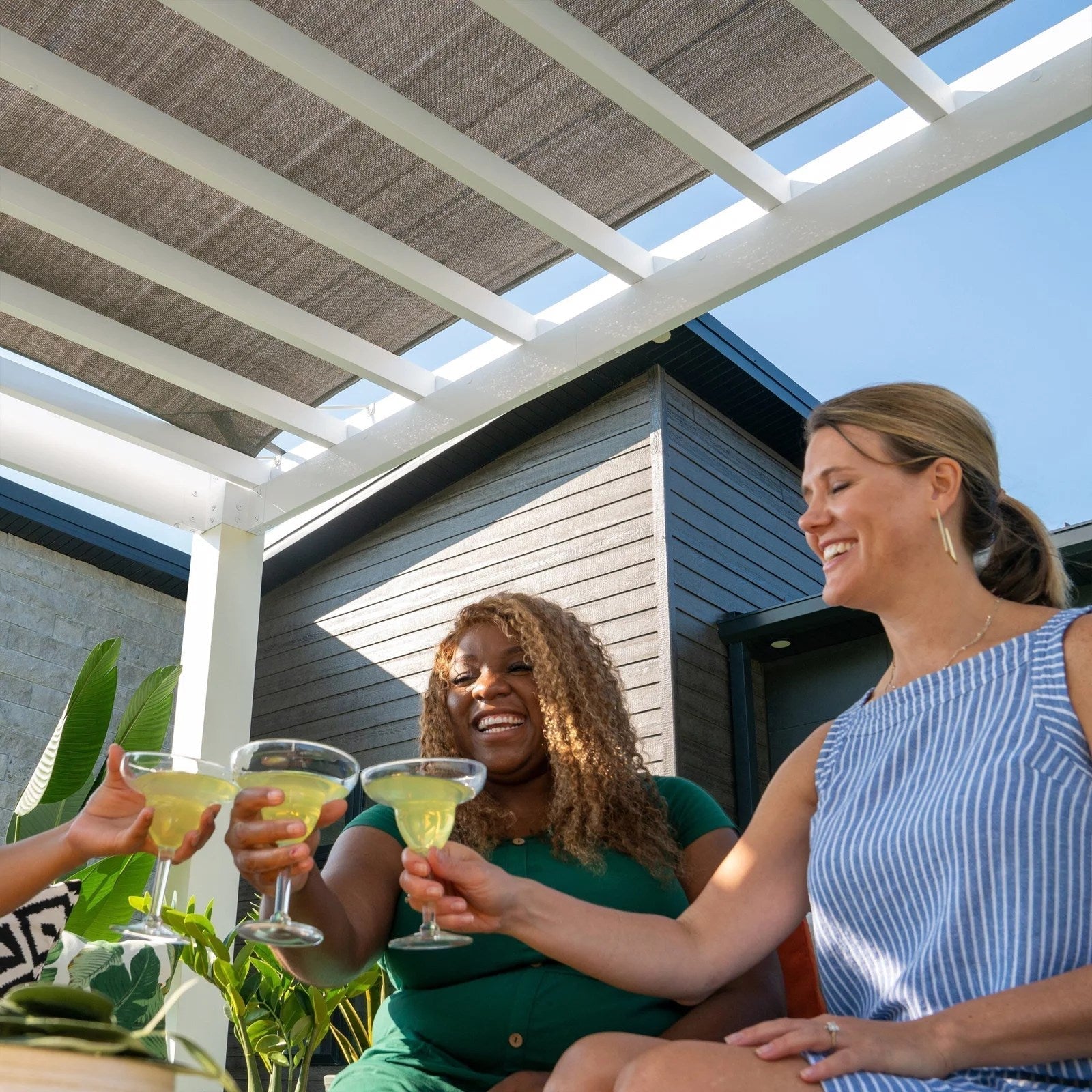 12×10 Windham Modern Steel Pergola With Sail Shade Soft Canopy